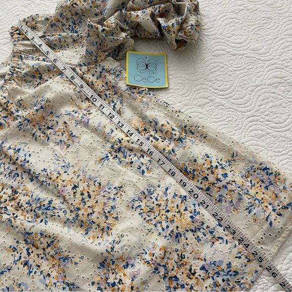 CeCe Women’s Peasant Eyelet Floral Blouse Ruffled Sleeve Cottage Size L - Picture 9 of 13